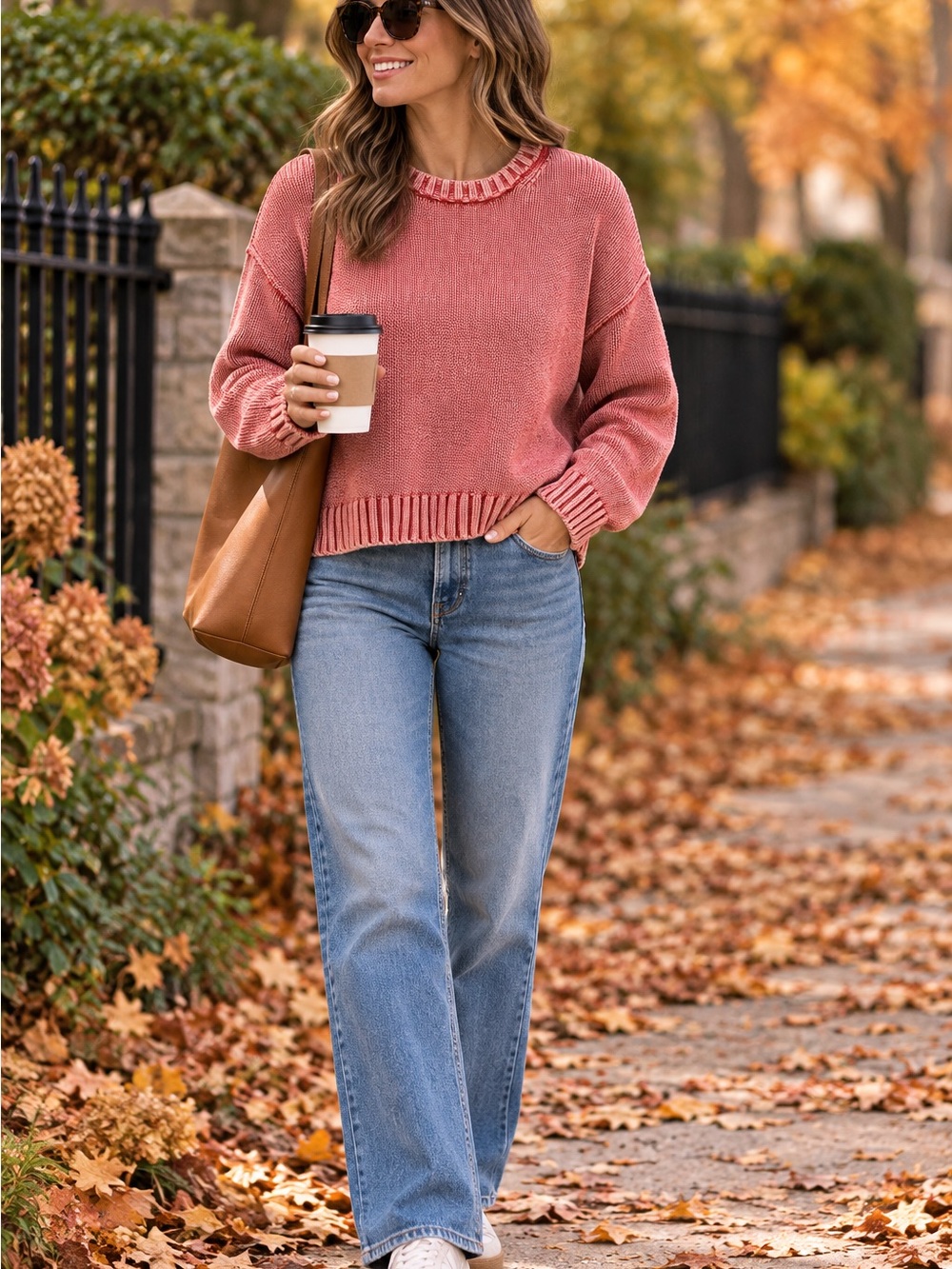 GAP 100% Cotton Washed Coral Pink Crewneck Sweater